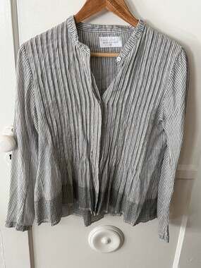Khadi and Co Bess Nielsen Striped Cotton Tucked Peplum Blouse Shirt
